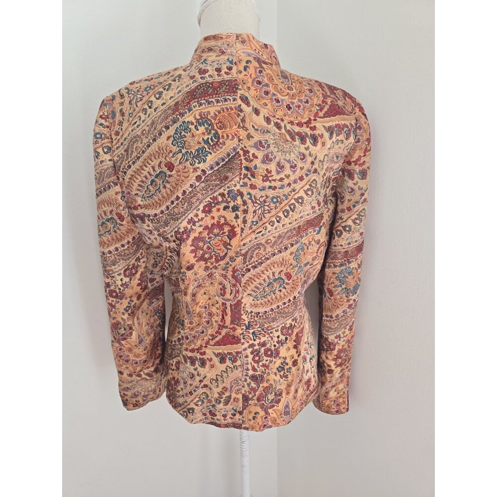 Adrianna Papell Silk Brown Floral Paisley Button Boho Vintage Jacket Blouse 10 M - Picture 7 of 12